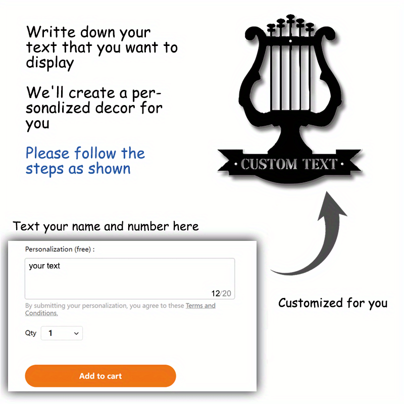 Vintage uslubidagi shaxsiylashtirilgan arpist belgisi - musiqachilar uchun maxsus metall devor plakati, arp ijrochilari uchun noyob metall san'at sovg'asi, devor osish dekoratsiyasi