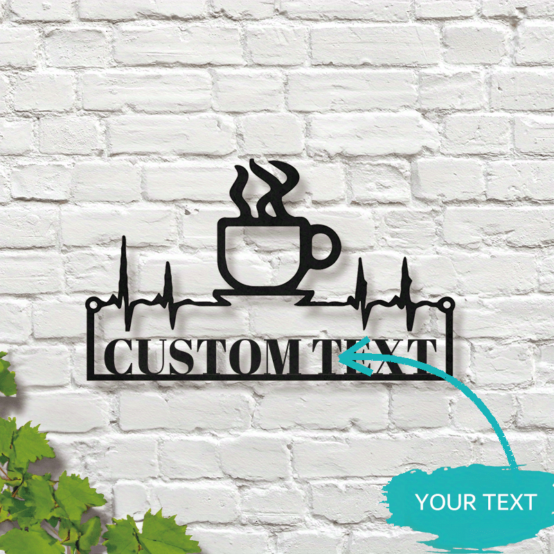 Personalized Metal Door Hanger Coffee Cup Heartbeat Design Wall Decor for Home Office Cafe