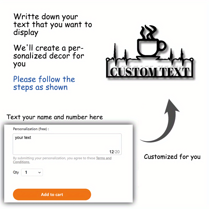 Personalized Metal Door Hanger Coffee Cup Heartbeat Design Wall Decor for Home Office Cafe