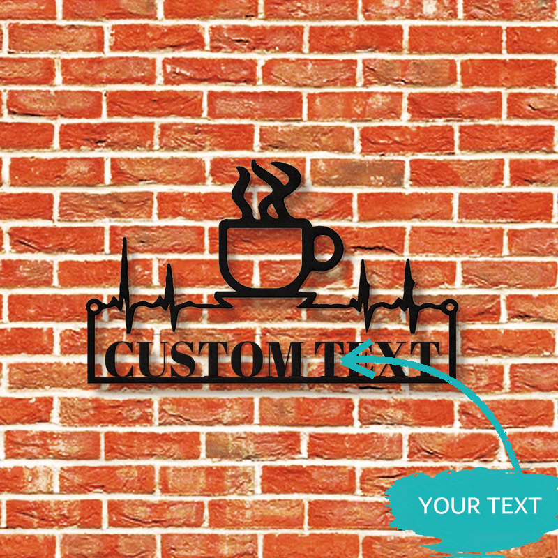 Personalized Metal Door Hanger Coffee Cup Heartbeat Design Wall Decor for Home Office Cafe