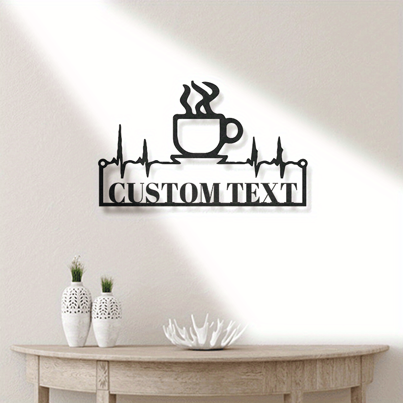Personalized Metal Door Hanger Coffee Cup Heartbeat Design Wall Decor for Home Office Cafe