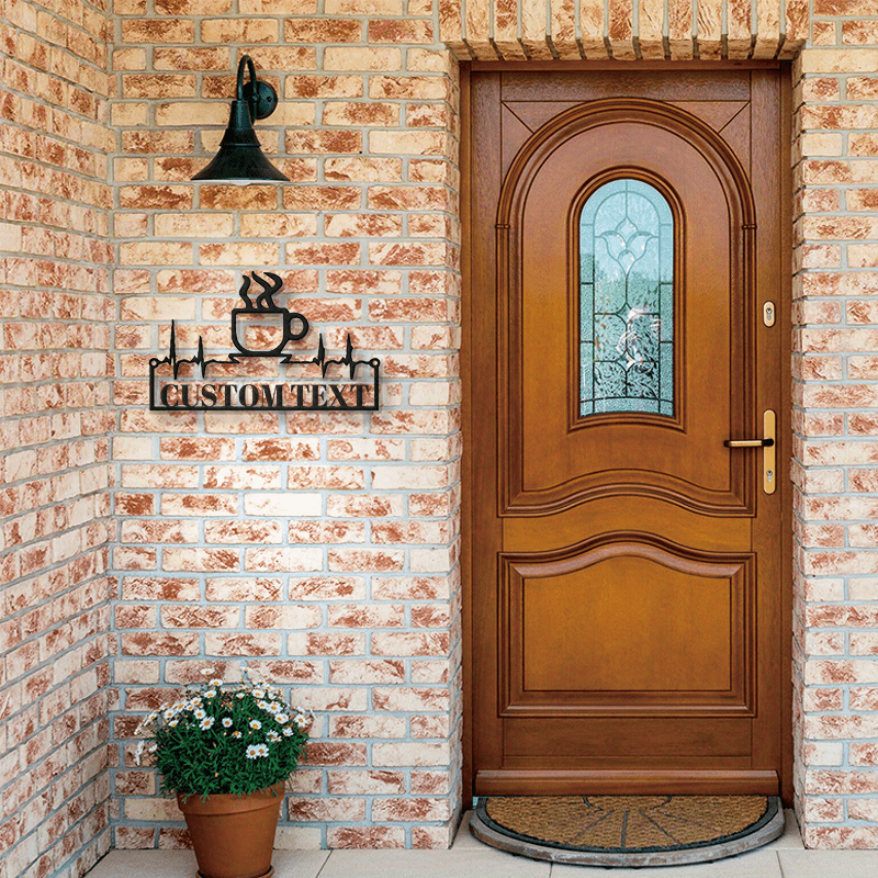 Personalized Metal Door Hanger Coffee Cup Heartbeat Design Wall Decor for Home Office Cafe