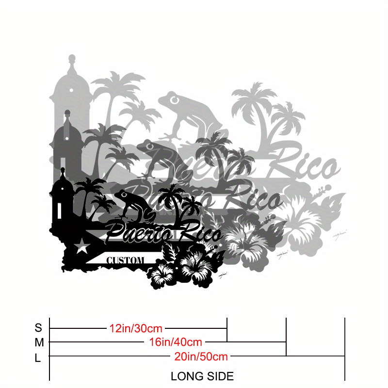 Vintage uslubidagi qora metall belgi, moslashtirilgan Puerto-Riko dizayni bilan - uy bezatish uchun mukammal, Puerto-Riko uy egalari uchun shaxsiylashtirilgan sovg'a