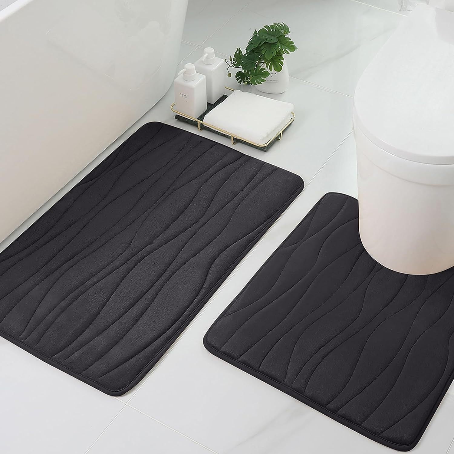 Bathroom Floor Mats Set Non-Slip Water Absorbing Quick-Drying Two Colors