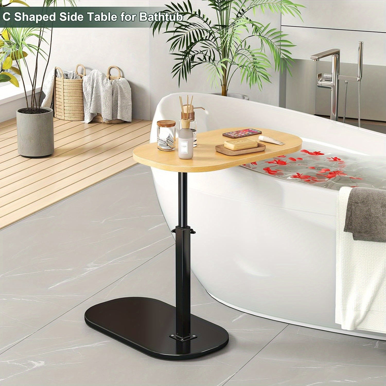 Регулируемый торцевой столик в форме буквы C с отделкой из ореха для дивана и прикроватной тумбочки