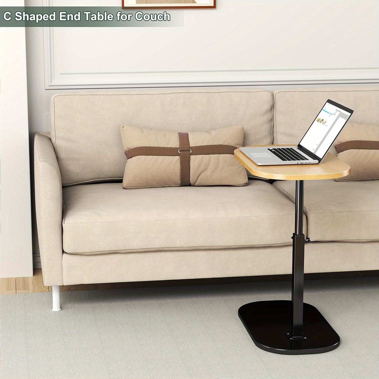 Регулируемый торцевой столик в форме буквы C с отделкой из ореха для дивана и прикроватной тумбочки