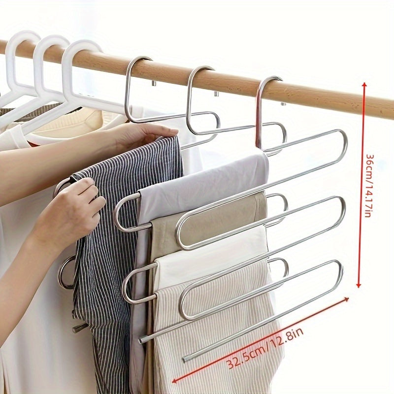 Multi-Layer Stainless Steel Pants Hanger with S-Shaped Design Non-Slip Space-Saving Organizer
