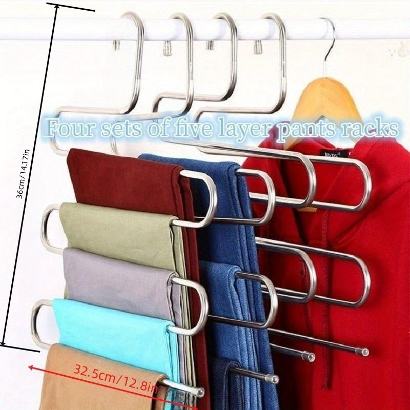 Multi-Layer Stainless Steel Pants Hanger with S-Shaped Design Non-Slip Space-Saving Organizer