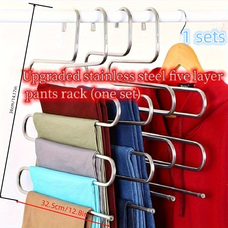 Multi-Layer Stainless Steel Pants Hanger with S-Shaped Design Non-Slip Space-Saving Organizer