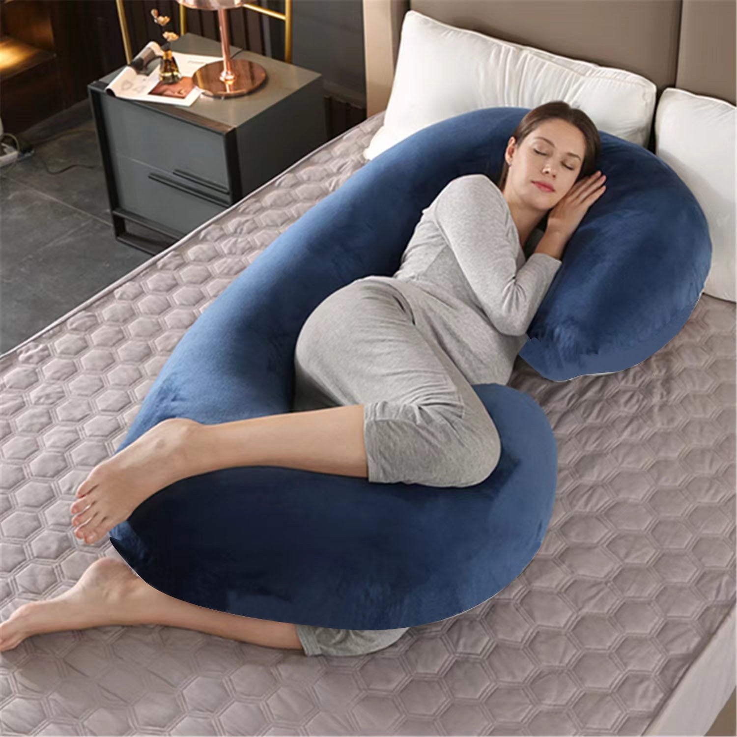 C-Shaped Maternity Pillow with Cooling Crystal Velvet Cover Full Body Support