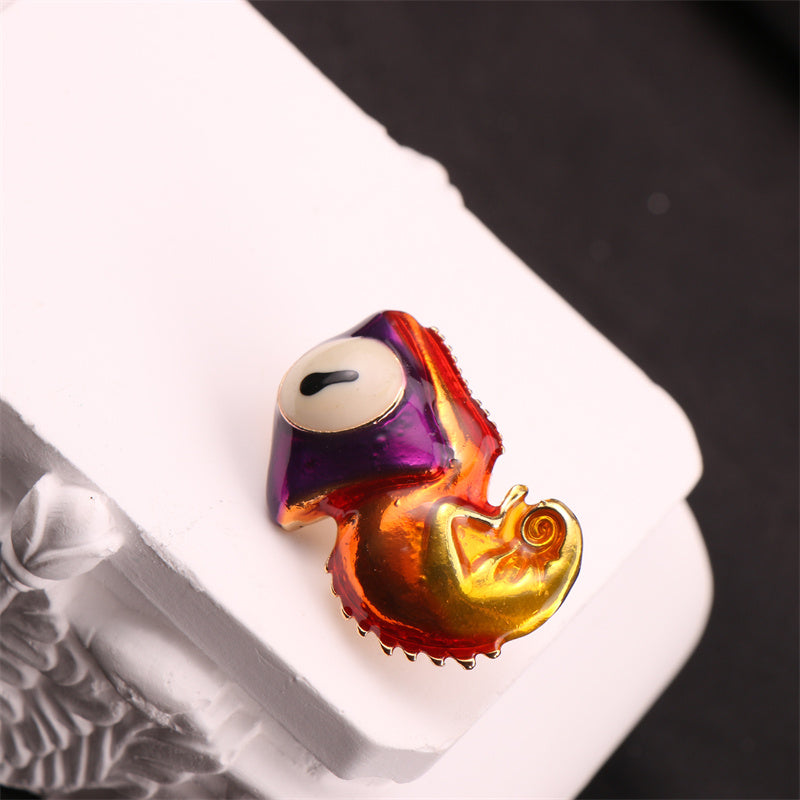 Enamel Chameleon Brooch with Floral Design for Dresses and Sweaters