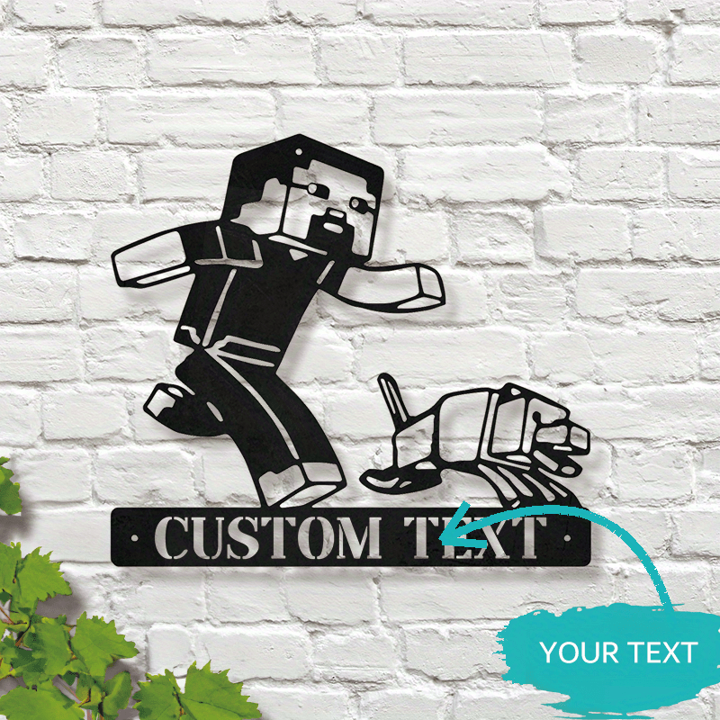 Black Metal Wall Art with Gaming Character Cutout for Home Office Garden Patio Decor