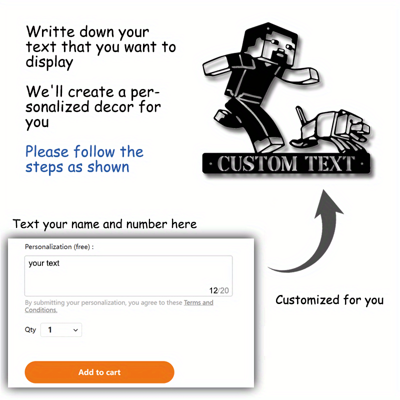 Black Metal Wall Art with Gaming Character Cutout for Home Office Garden Patio Decor