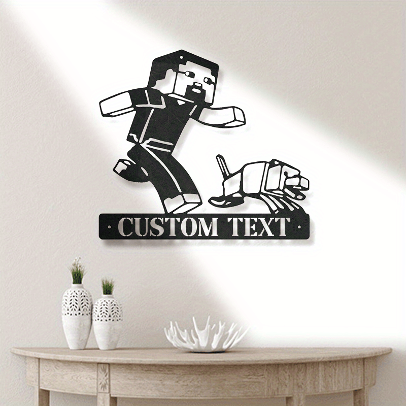 Black Metal Wall Art with Gaming Character Cutout for Home Office Garden Patio Decor