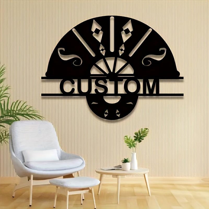 Black Metal Wall Art Fan-Shaped Decor Personalizable for Home or Gift