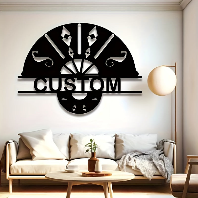 Black Metal Wall Art Fan-Shaped Decor Personalizable for Home or Gift