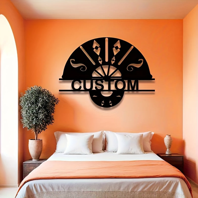 Black Metal Wall Art Fan-Shaped Decor Personalizable for Home or Gift