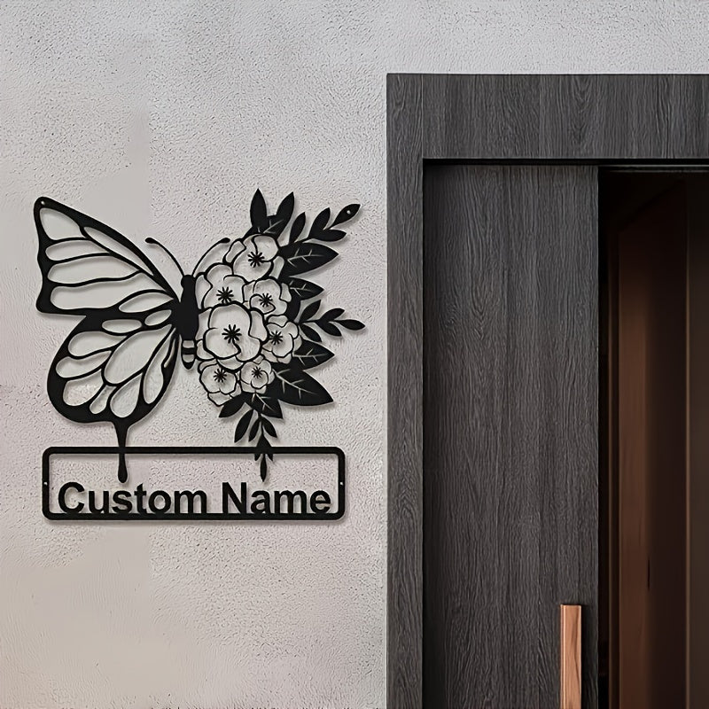 Personalized Name Sign Wall Art for Home Decor Black Butterfly Floral Metal Animal Theme