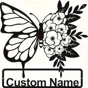 Personalized Name Sign Wall Art for Home Decor Black Butterfly Floral Metal Animal Theme