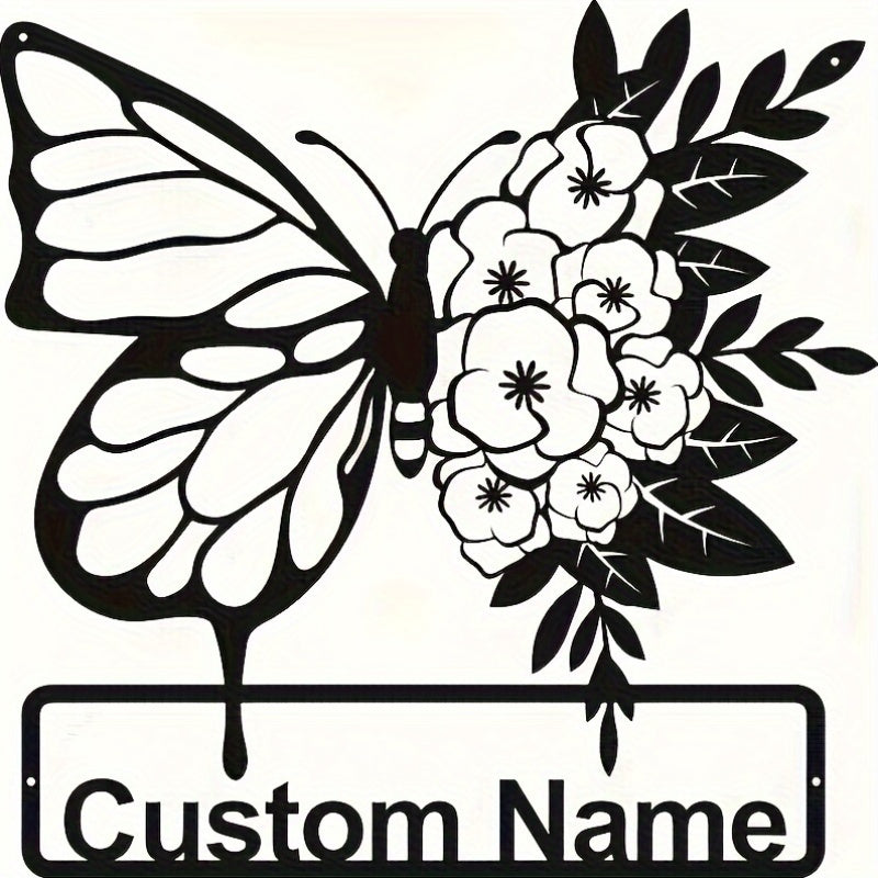 Personalized Name Sign Wall Art for Home Decor Black Butterfly Floral Metal Animal Theme