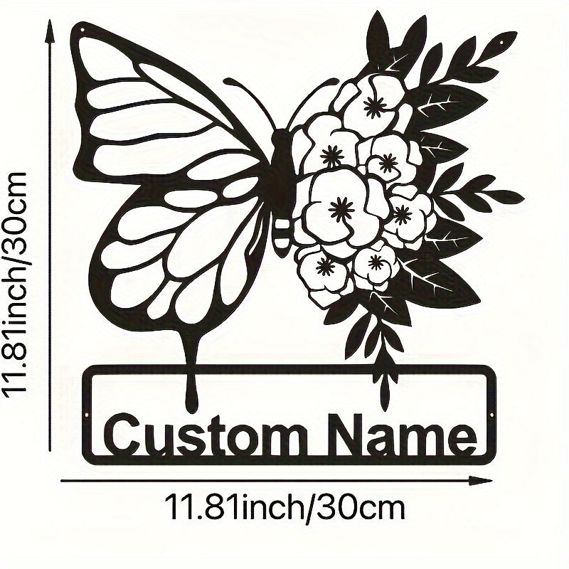 Personalized Name Sign Wall Art for Home Decor Black Butterfly Floral Metal Animal Theme