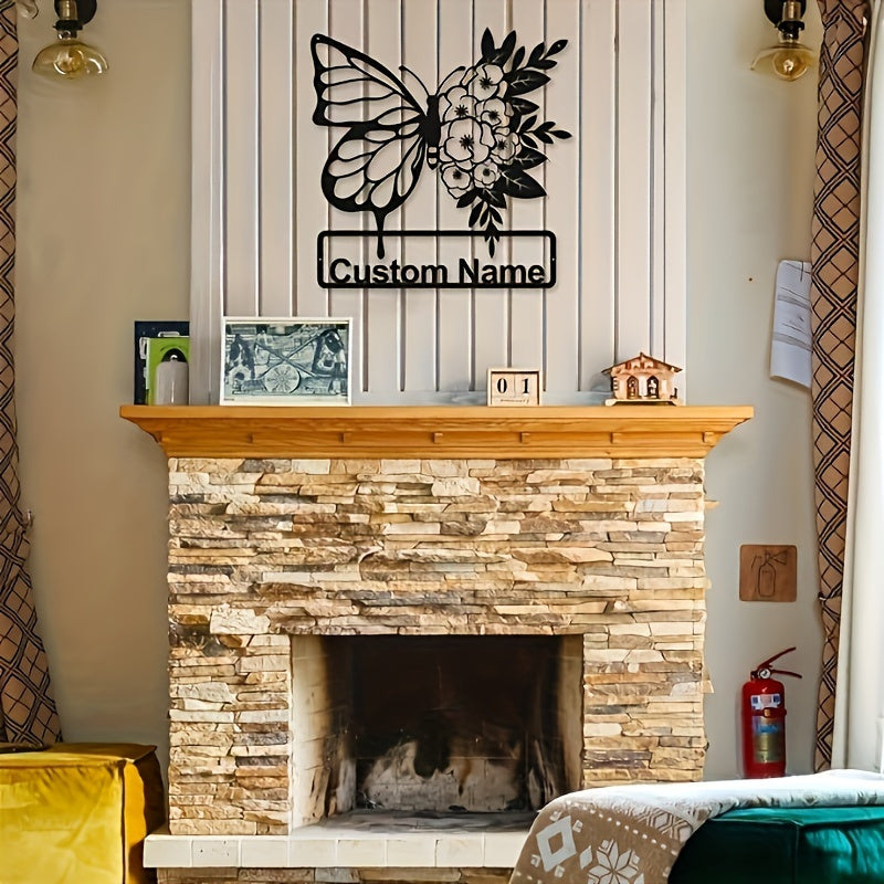 Personalized Name Sign Wall Art for Home Decor Black Butterfly Floral Metal Animal Theme