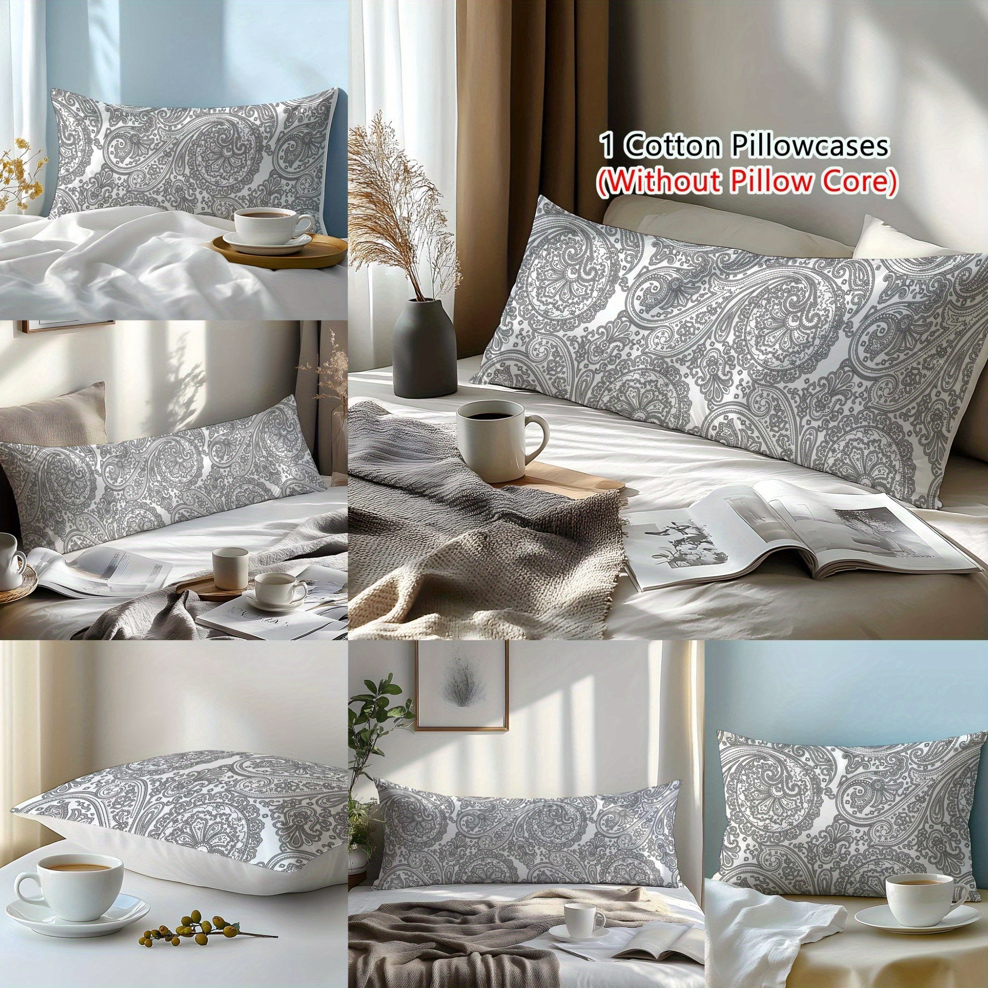 Cotton Pillowcase with Paisley Design 3D Print Soft Skin-Friendly for Bedroom Guest Hotel