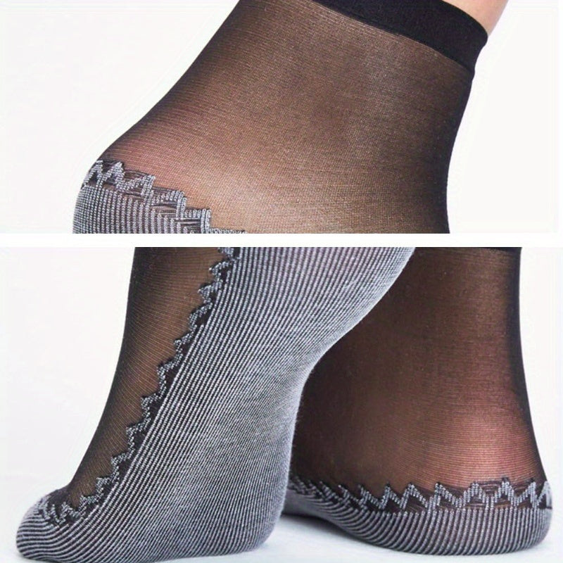 Women's Ankle Socks Pack of 4 Breathable Nylon Mesh Non-Slip Toe Protectors Solid Color