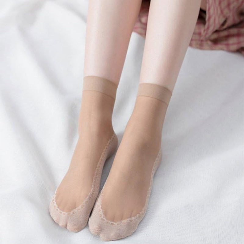 Women's Ankle Socks Pack of 4 Breathable Nylon Mesh Non-Slip Toe Protectors Solid Color