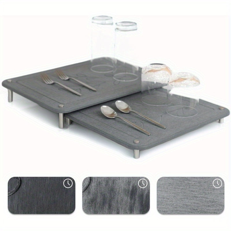 Набор из 2 быстросохнущих матов из диатомитовой земли для сушки посуды, нескользящие и термостойкие, абсорбирующие подставки для кухонных принадлежностей, без запаха, идеальные каменные маты для кухни