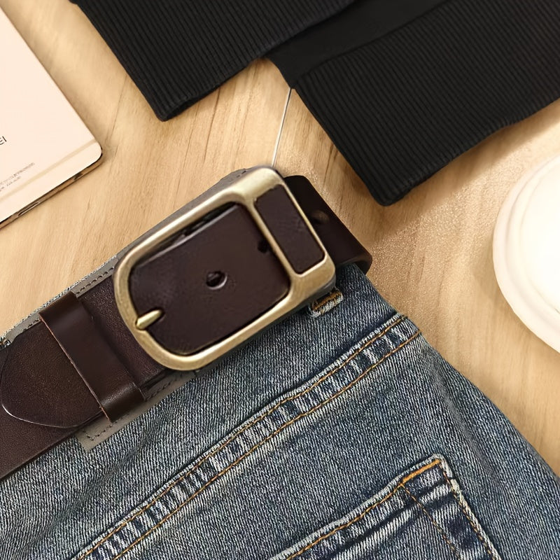 Men's Faux Leather Belt with Cowboy Pin Buckle for Jeans Retro Style