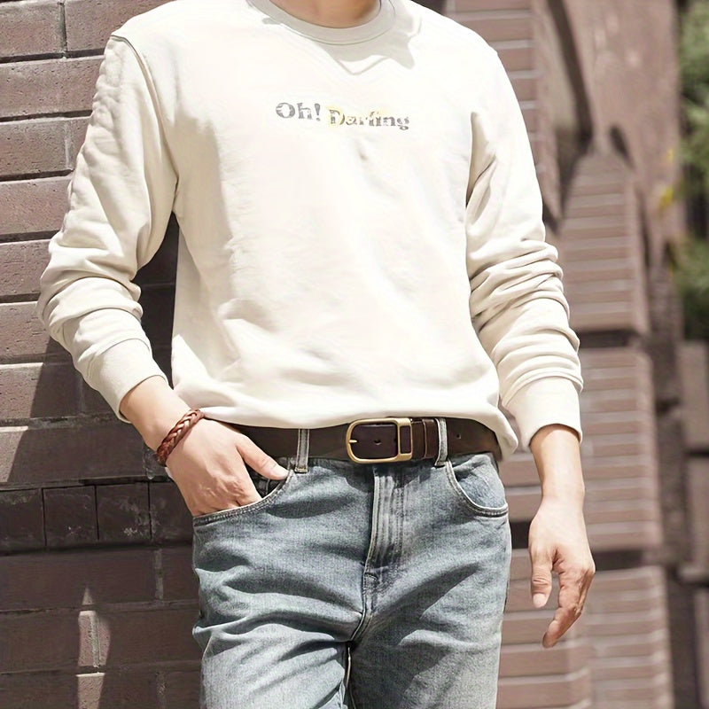 Men's Faux Leather Belt with Cowboy Pin Buckle for Jeans Retro Style