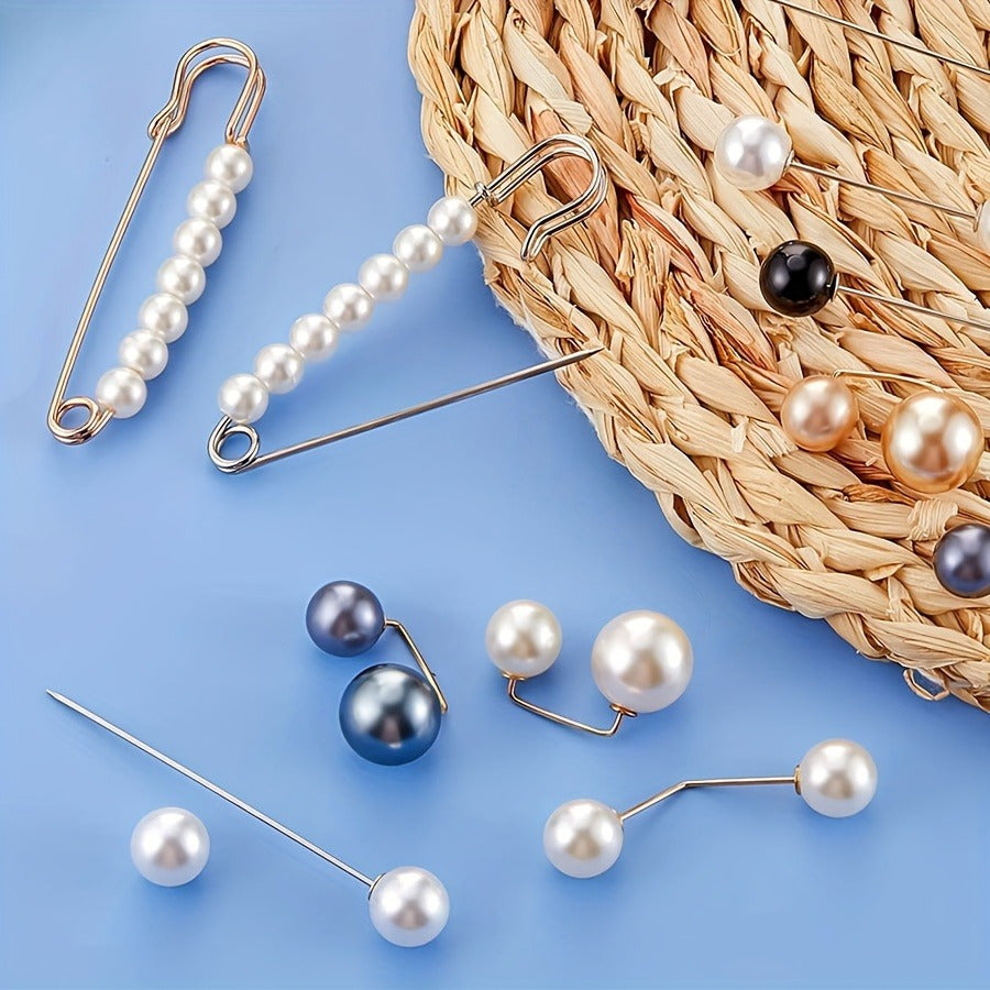 Set of 40 White Pearl Decorative Brooch Pins for Sweaters Shawls Hats and Collars with Double Pearl Safety Pins