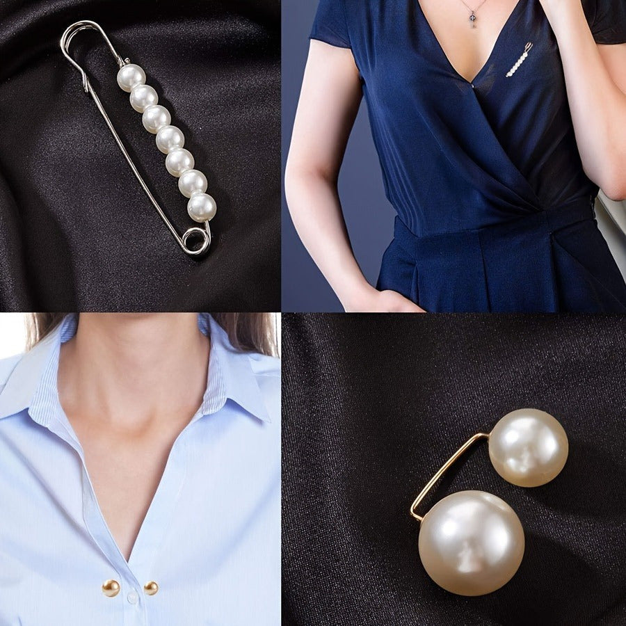 Set of 40 White Pearl Decorative Brooch Pins for Sweaters Shawls Hats and Collars with Double Pearl Safety Pins