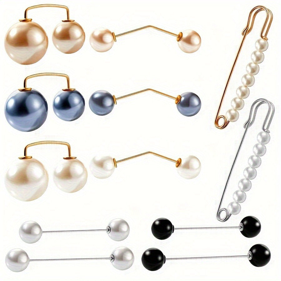 Set of 40 White Pearl Decorative Brooch Pins for Sweaters Shawls Hats and Collars with Double Pearl Safety Pins