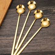 Set of 4 Golden Stainless Steel Coffee Spoons Small Round Polished Finish