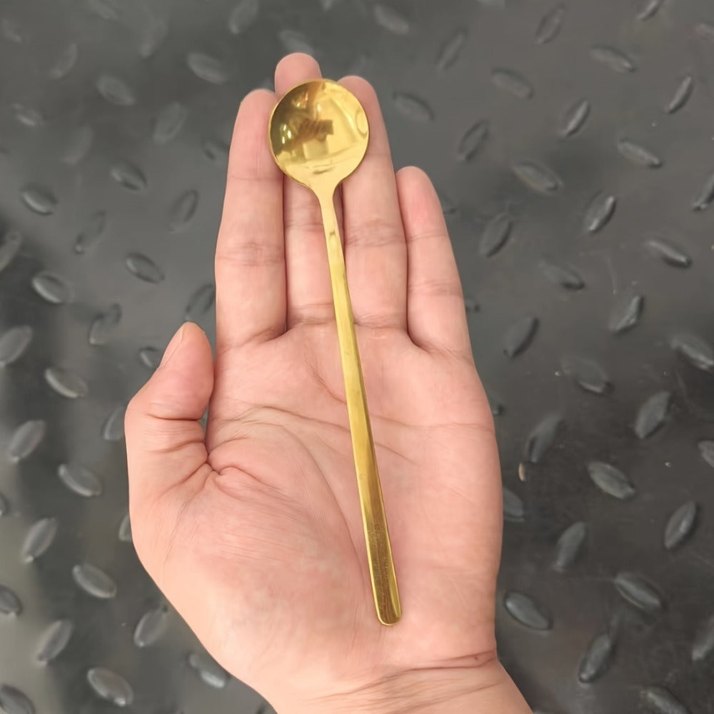 Set of 4 Golden Stainless Steel Coffee Spoons Small Round Polished Finish
