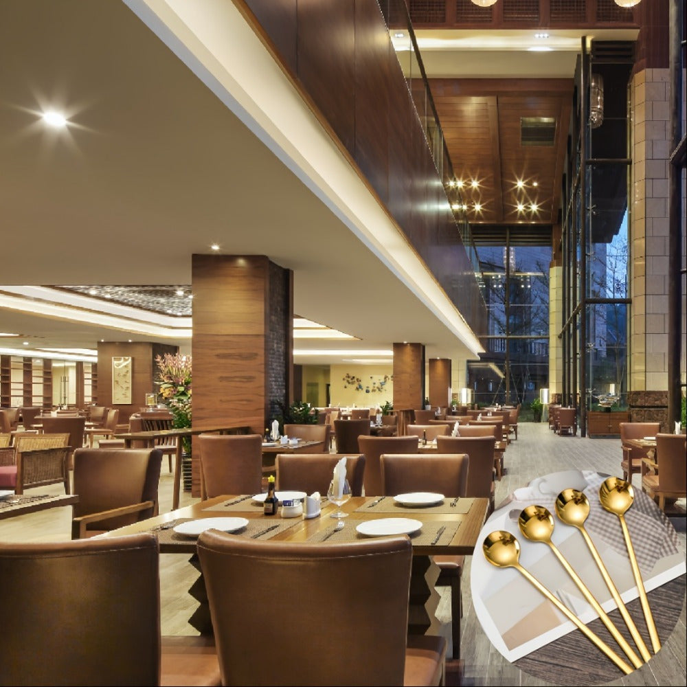 Set of 4 Golden Stainless Steel Coffee Spoons Small Round Polished Finish