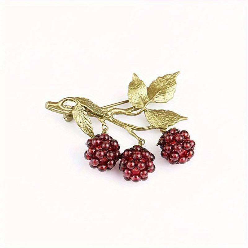 Pomegranate Raspberry Fruit Brooch for Wedding and Party Attire Silk Scarf Buckle Accessory