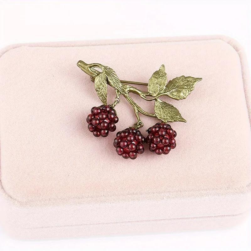 Pomegranate Raspberry Fruit Brooch for Wedding and Party Attire Silk Scarf Buckle Accessory