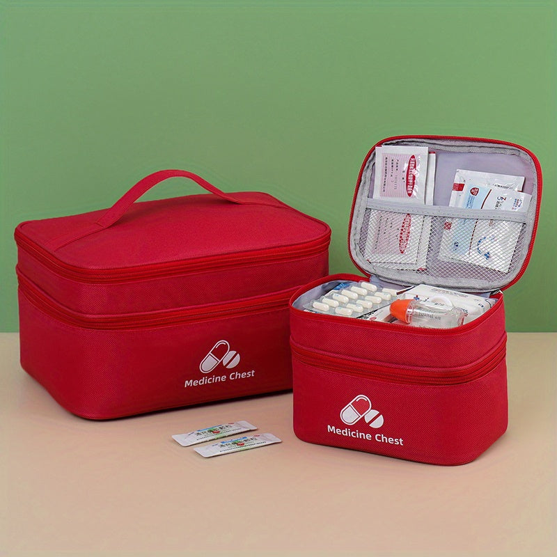 Red Polyester Zipper Pill Organizer for Travel and Home Storage