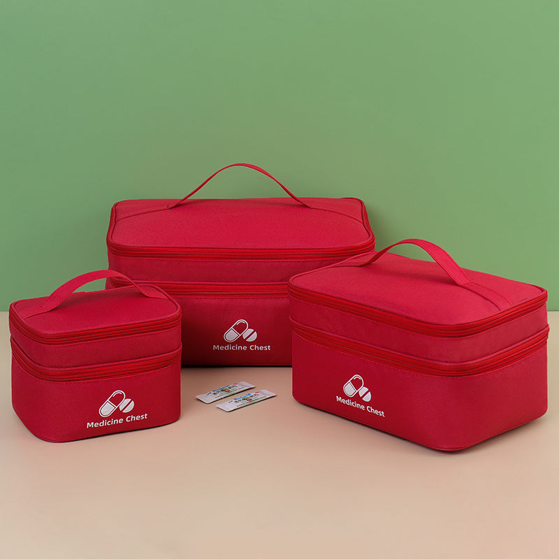 Red Polyester Zipper Pill Organizer for Travel and Home Storage