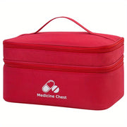 Red Polyester Zipper Pill Organizer for Travel and Home Storage