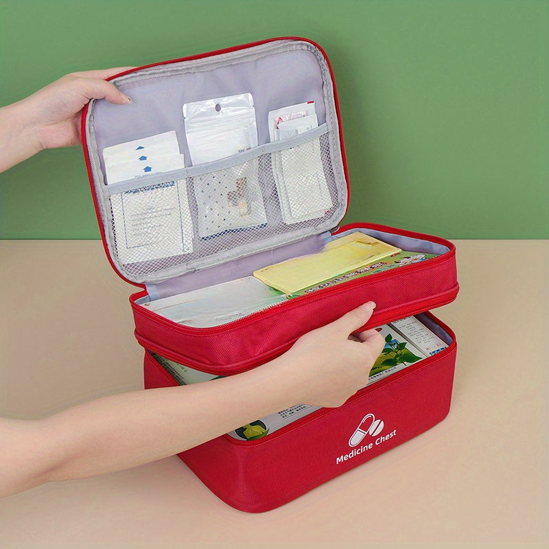 Red Polyester Zipper Pill Organizer for Travel and Home Storage