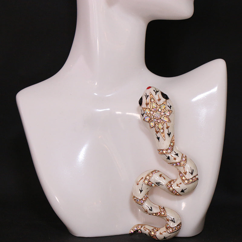 Snake Brooch with Rhinestones and Enamel, Elegant Jewelry Accessory