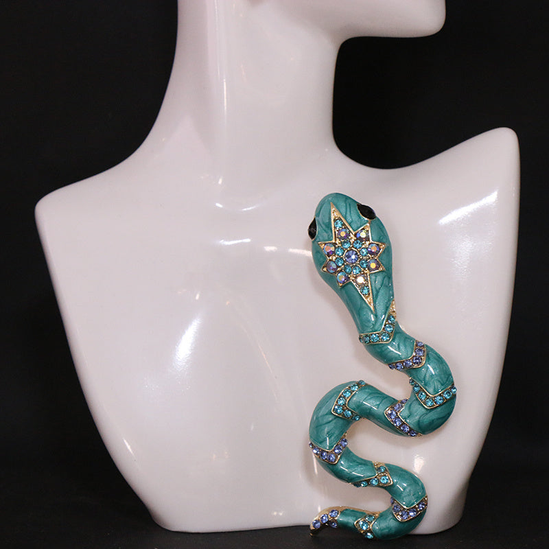 Snake Brooch with Rhinestones and Enamel, Elegant Jewelry Accessory