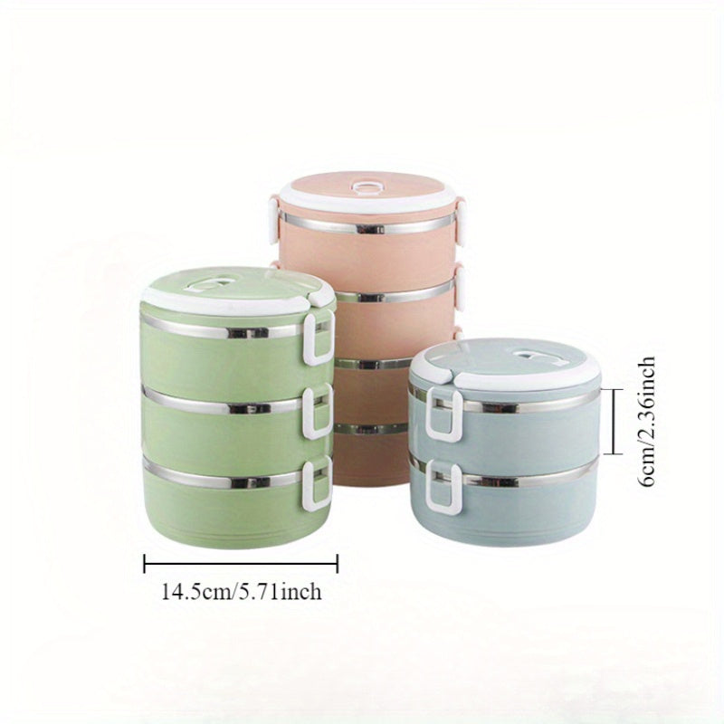 Insulated Stainless Steel Lunch Box Large Capacity Multi-Layer Round White Handle