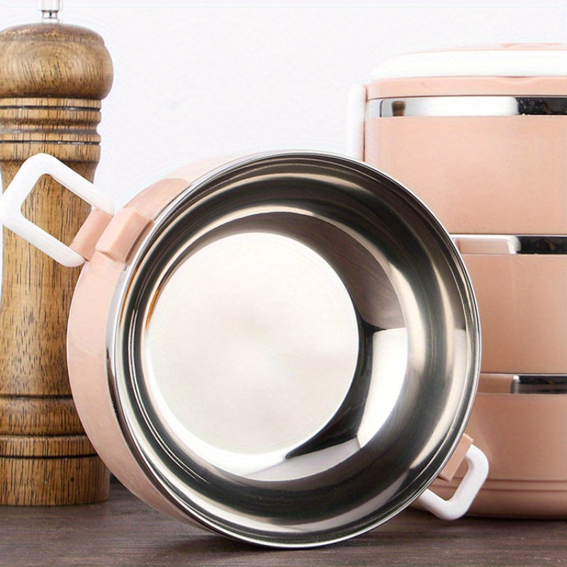 Insulated Stainless Steel Lunch Box Large Capacity Multi-Layer Round White Handle