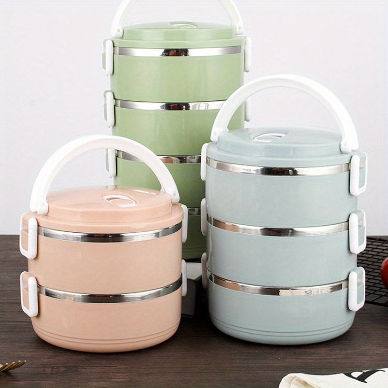 Insulated Stainless Steel Lunch Box Large Capacity Multi-Layer Round White Handle