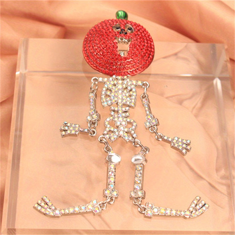 Elegant Rhinestone Pumpkin Skeleton Brooch Pin Irregular Shape Fashion Accessory for Parties and Daily Wear